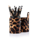 Set Of Leopard Print Makeup Brush Holder Case Organiser With Brushes Foundation Applicator Eye Lip Face Makeup Tool Beauty Supplies Brown Black