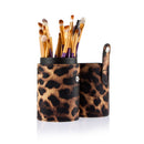 Set Of Leopard Print Makeup Brush Holder Case Organiser With Brushes Foundation Applicator Eye Lip Face Makeup Tool Beauty Supplies Purple Gold