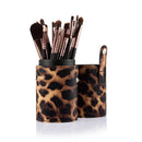 Set Of Leopard Print Makeup Brush Holder Case Organiser With Brushes Foundation Applicator Eye Lip Face Makeup Tool Beauty Supplies Black Brown