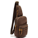 Mens Vintage Canvas Leather Backpack Shoulder Chest Sling Satchel Bag Coffee