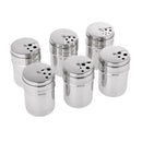 6 Pieces Portable Stainless Steel Condiment Seasoning Salt Sugar Pepper Jar Dispenser Bottles Shaker Pot for Outdoor Travel Camping BBQ