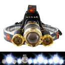 Waterproof Zoomable 1800 Lumens 3x LEDs Headlamp with 4 Mode-Hands Free Headlight Flashlight Torch Lighting for Camping Biking Hunting Fishing Outdoor Sports