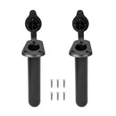 1 Pair Black Plastic 30 Degree Fishing Rod Holder with Cap Cover - Kayak Canoe Side Flush Mount 1.5" Diameter + Screws