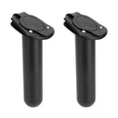 1 Pair Black Plastic 30 Degree Fishing Rod Holder with Cap Cover - Kayak Canoe Side Flush Mount 1.5" Diameter + Screws