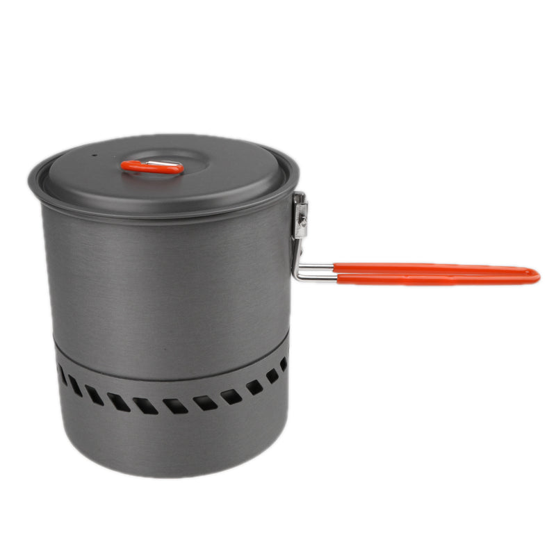 1.5L Outdoor Camping Hiking Aluminum Pot Heat Exchanger Rapid Boil Billy Can Portable Heat Collecting Exchanger Pot with Dishcloth