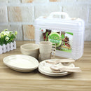 24pcs Food Grade PP Reusable Picnic Camping Tableware Set with Carry Case - Mugs, Soup Bowls, Spoons, Plates