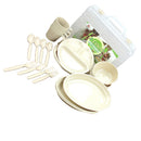 24pcs Food Grade PP Reusable Picnic Camping Tableware Set with Carry Case - Mugs, Soup Bowls, Spoons, Plates