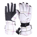 Women Waterproof Windproof Ski Snow Sports Gloves with Double Lock Design White Plaid
