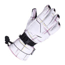 Women Waterproof Windproof Ski Snow Sports Gloves with Double Lock Design White Plaid