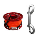 Red Aluminum Alloy Scuba Diving Finger Reel Guide Line Spool with 15m High Visibility Line, Double End Bolt Snap Equipment