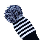 1 Piece White Knit Stripes Pom Pom Golf Club Head Cover Set Headcovers Dark Blue for Driver Fairway Hybrid Wood