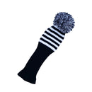 1 Piece White Knit Stripes Pom Pom Golf Club Head Cover Set Headcovers Dark Blue for Driver Fairway Hybrid Wood