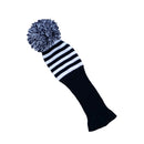 1 Piece White Knit Stripes Pom Pom Golf Club Head Cover Set Headcovers Dark Blue for Driver Fairway Hybrid Wood