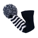 1 Piece White Knit Stripes Pom Pom Golf Club Head Cover Set Headcovers Dark Blue for Driver Fairway Hybrid Wood