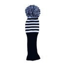 1 Piece White Knit Stripes Pom Pom Golf Club Head Cover Set Headcovers Dark Blue for Driver Fairway Hybrid Wood