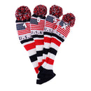4Pcs Golf Driver Rescue Head Cover Long Neck Pom Pom Fairway Wood Headcovers Knit Socks