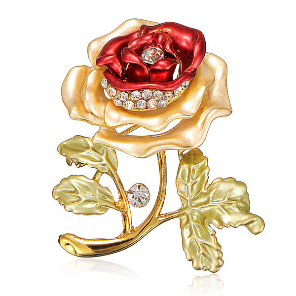 Flower Leaves Crystal Rhinestone Alloy Brooch Pin Accessories