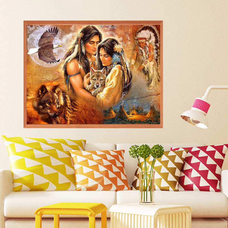 Aboriginal Indian Wolf Hawk 5D Diamond Paintings Embroidery Cross Stitch Home