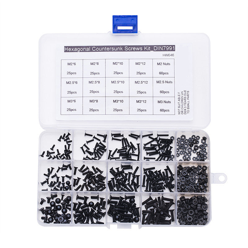 Suleve MXCH9 480Pcs M2 M2.5 M3 Flat Countersunk Head Hex Socket Screws Kit 10.9 Grade Machine Bolt Screw