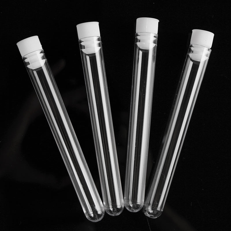 50Pcs 12x100mm Clear Plastic Test Laboratory Tubes Container with White Push Caps