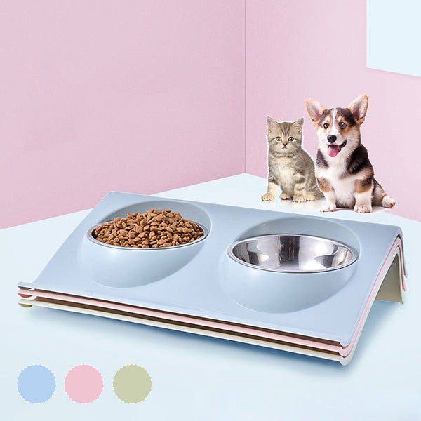 Stainless Steel Double Food Bowl Pet Puppy Cat Food Water Dish Feed Feeder