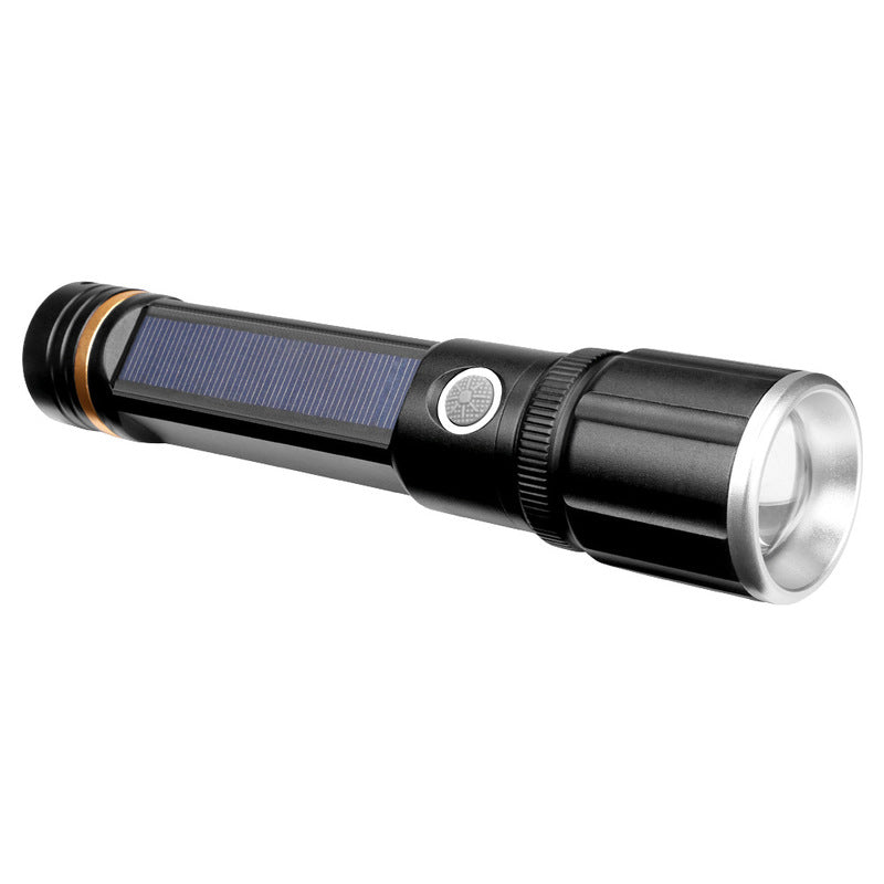 XLOONWY8 T6 Powerful Brightness USB Rechargeable & Solar Charging Zoomable LED Flashlight Power Bank