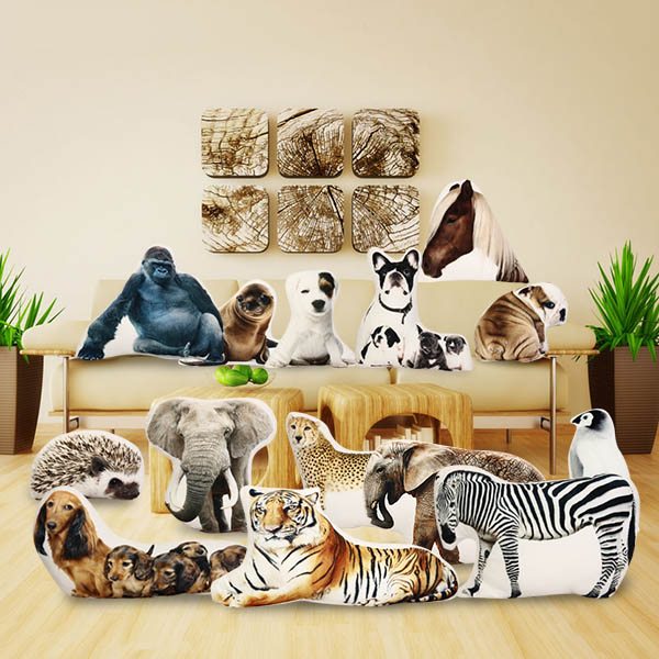 Creative 3D Cute Animal Tiger Zebra Gorilla Shape Throw Pillow Plush Soft Cushion Gift