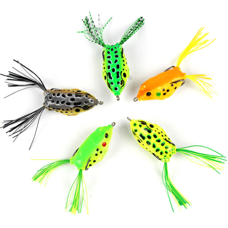 5Pcs/Set 14g 11cm Plastic Soft Dual Hook Frog Lure Artificial Topwater Wobbler Fishing Lure