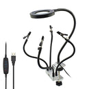 USB LED 3X Magnifier PCB Fixture Bench Vise Table Clamp Soldering Helping Hand Soldering Station Third Hand Tool with 5Pcs Flexible Arms