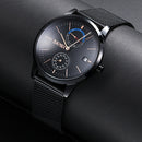 SKMEI 9182 Business Style Circular Mirror Mesh Steel Strap Week Date Display Men Watch Quartz Watch