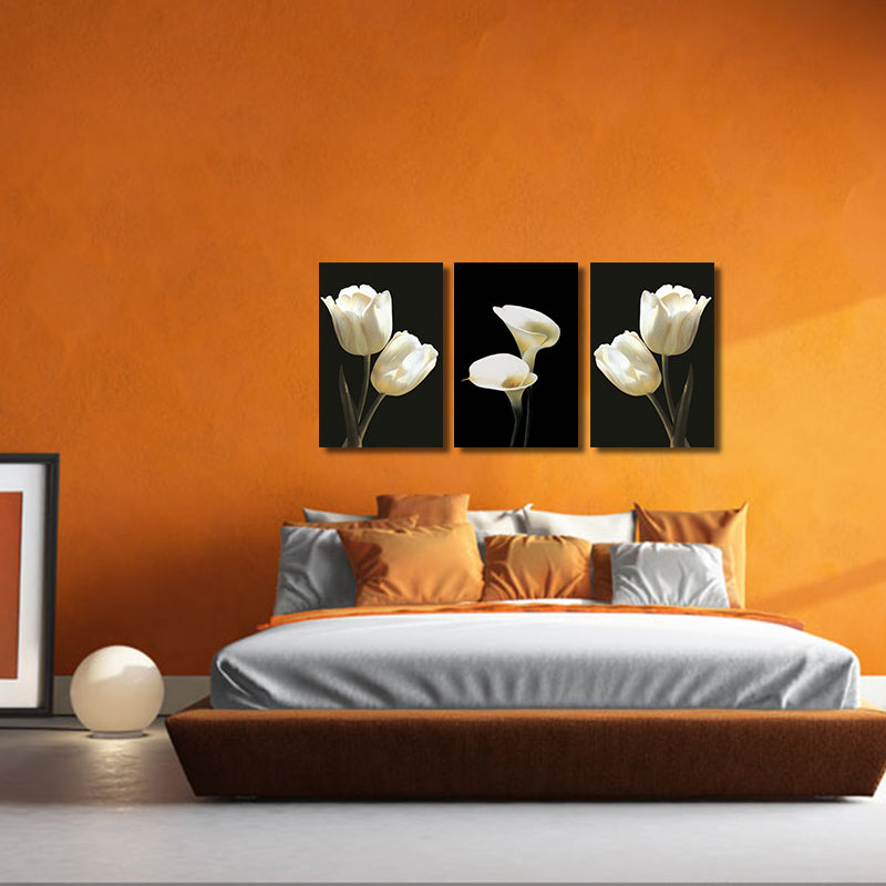 Miico Hand Painted Three Combination Decorative Paintings Botanic White Flower Wall Art For Home Decoration