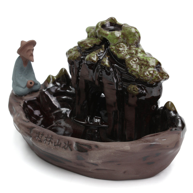 Ceramic Backflow Incense Burner Holder Mountain Stream Fragrant Cone Censer Home Furnace Decor
