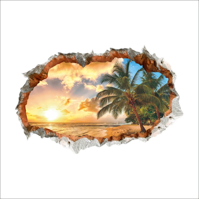 Miico Creative 3D Sunshine Beach Broken Wall Removable Home Room Decorative Wall Door Decor Sticker