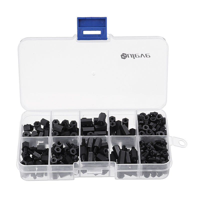 Suleve M3NH1 M3 Nylon Screw Black Hex Screw Nut Nylon PCB Standoff Assortment Kit 300pcs