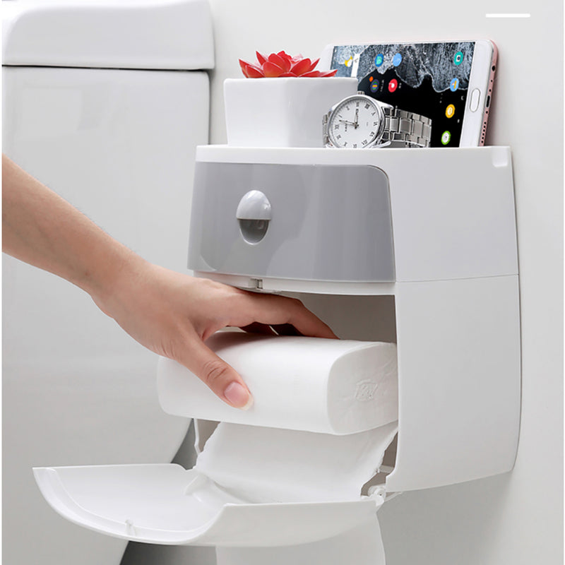 Ecoco Double Layer Toilet Paper Holder Waterproof Tissue Box Wall Mounted Toilet Roll Dispenser Portable Toilet Paper Holders