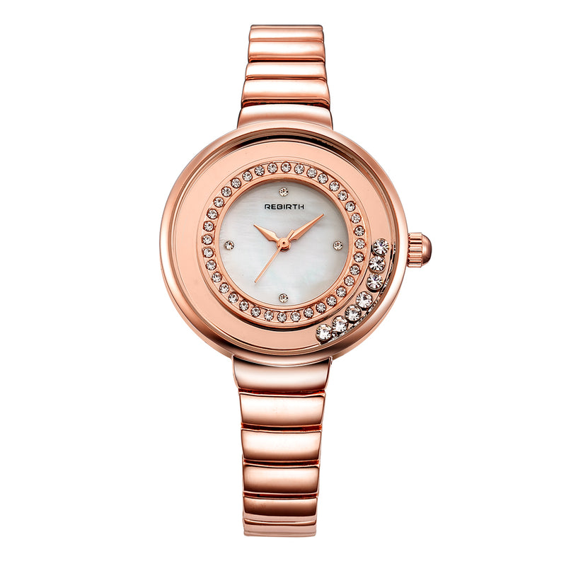 REBIRTH RE083 Crystal Shining Women Wrist Watch Stainless Steel Strap Quartz Watches