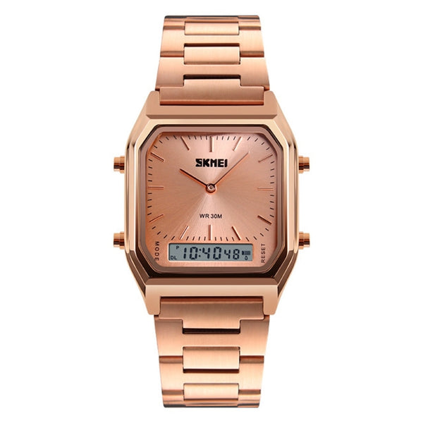 SKMEI 1220 Alloy Case 30M Waterproof Luminous Business Classic Quartz Digital Dual Display Watch