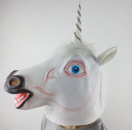 Halloween Dog Horn Horses Mask Unicorn Animal Head Cover Cosplay Latex Sets