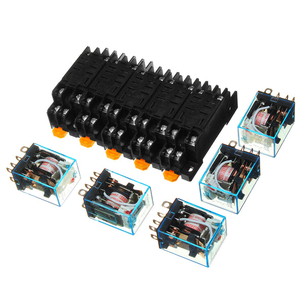 5Pcs AC220V Coil Power Relay LY2NJ JQX-13F DPDT 8 Pin PTF08A With Socket Base