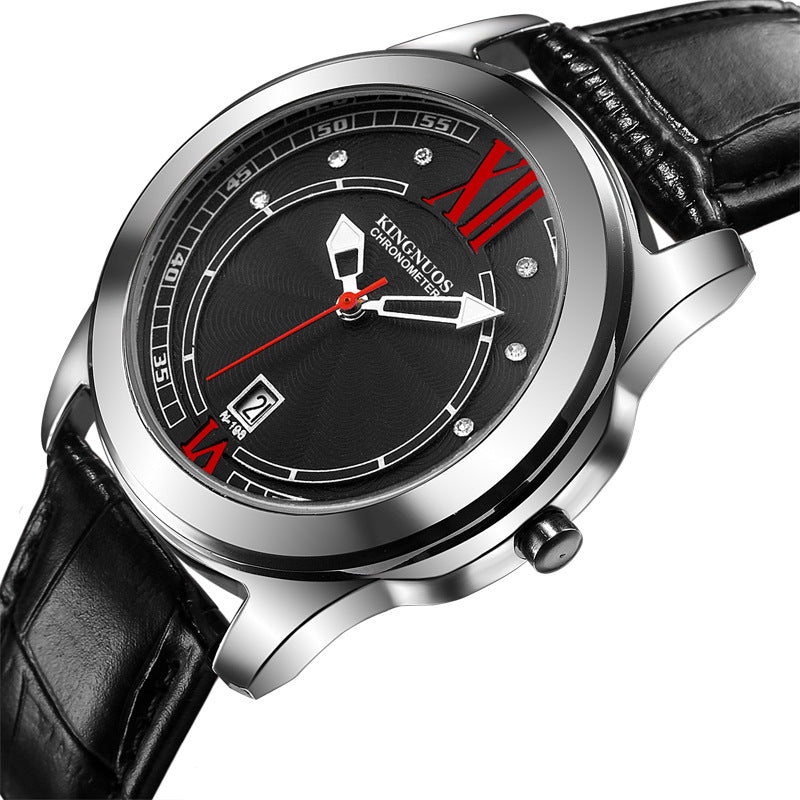 KINGNUOS K-198 Hardles Glass Quartz Watches Stainless Steel Strap Business Style Men Watch