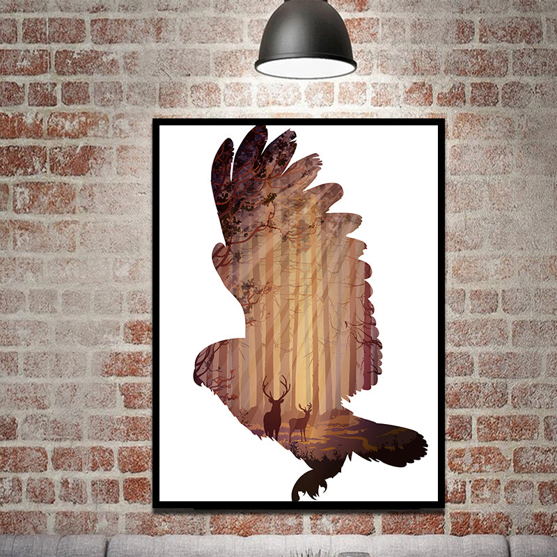 Miico Hand Painted Oil Paintings Simple Style-B Flying Owl Wall Art For Home Decoration Painting