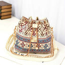 Fashionable Canvas Drawstring No Zipper Floral Pattern Shoulder Bag Handbag Clutch