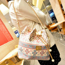Fashionable Canvas Drawstring No Zipper Floral Pattern Shoulder Bag Handbag Clutch
