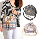 Fashionable Canvas Drawstring No Zipper Floral Pattern Shoulder Bag Handbag Clutch