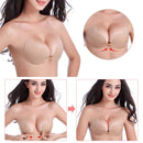 Pair Of Women Girls Ladies Seamless Backless V Shaped Silicone Self Adhesive Bra Beige D