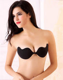 Pair Of Women Girls Ladies Seamless Backless V Shaped Silicone Self Adhesive Bra Black D