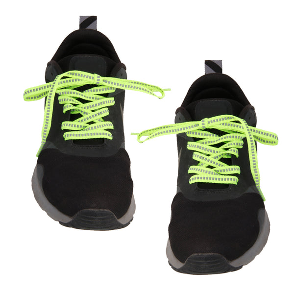 1.2m Flat Fluorescent Reflective Lace Sport Trainer Shoe Bootlace Green+Grey