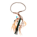 Womens Feather Tassels Belt Headband Bohemian Style with Wooden Beads Decor