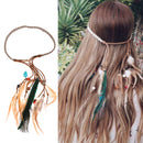 Womens Feather Tassels Belt Headband Bohemian Style with Wooden Beads Decor