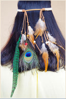 Womens Feather Tassels Belt Headband Bohemian Style with Wooden Beads Decor